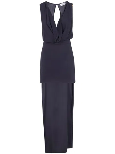 Elisabetta Franchi Asymetrical Long Dress In Blue