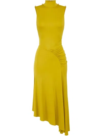 Elisabetta Franchi Asymmetric Crepe Dress In Yellow