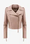 Elisabetta Franchi Leather Jacket With Stitched Profiles In Pink