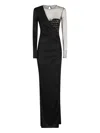 Elisabetta Franchi Red Carpet Tulle And Jersey Dress With Crocodile-effect Embroideries In Black