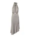 Elisabetta Franchi Satin Midi Dress With Asymmetric Skirt In Gray