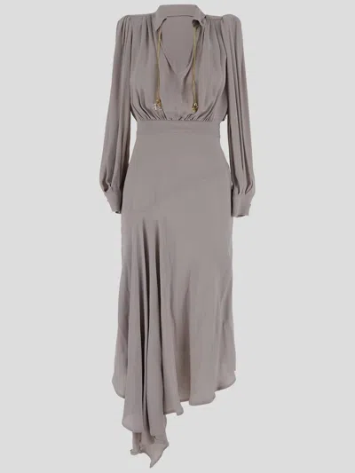 Elisabetta Franchi Asymmetric Shirt Dress In Grey