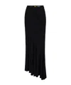 Elisabetta Franchi Asymmetric Skirt In Lightweight Crêpe Fabric With Belt In Black