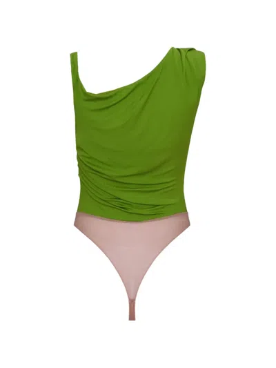 Elisabetta Franchi Jersey Single Shoulder Bodysuit In Green
