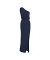 Elisabetta Franchi Draped One-shoulder Dress With Side Slit In Blue