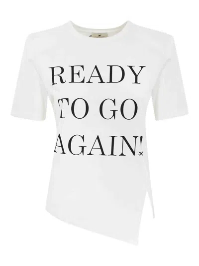 Elisabetta Franchi Asymmetrical Jersey T-shirt With Lettering In White