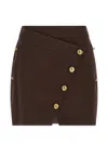 Elisabetta Franchi Asymmetrical Jewel-button Mini Skirt In Brown