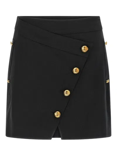 Elisabetta Franchi Asymmetric Mini Skirt Featuring Jewel Buttons In Black