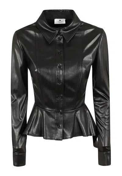 Elisabetta Franchi Asymmetrical Peplum Synthetic Leather Shirt In Black