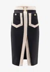 Elisabetta Franchi Crepe Pencil Skirt With Buttoned Patch Pockets In Black