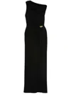 Elisabetta Franchi Draped One-shoulder Dress With Side Slit In Blue