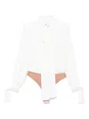 Elisabetta Franchi Necktie Bodysuit With Embroidered Plunging V-neck In Weiss