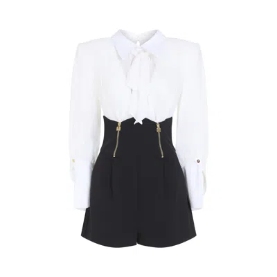 Elisabetta Franchi Avorio Nero Jumpsuit In Multi