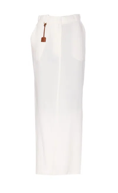 Elisabetta Franchi Back Slit Gabardine Skirt In White