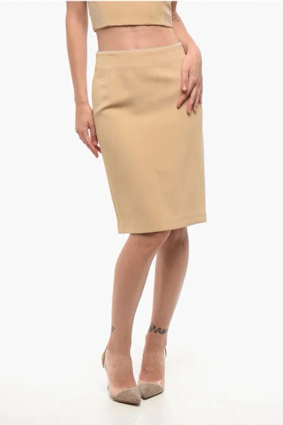Elisabetta Franchi Back Split Lined Pencil Skirt In Neutral
