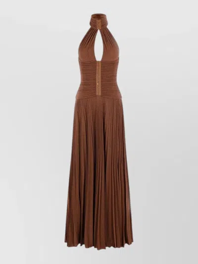 Elisabetta Franchi Backless Halter Neck Dress Floor Length In Brown