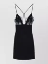 Elisabetta Franchi Plunging Neckline Mini Dress With Lace Detailing And Floral Embellishments