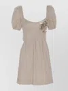 Elisabetta Franchi Backless Puff Sleeve Dress With Floral Lace
