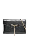 Elisabetta Franchi Crocodile-effect Chain Clutch In Black