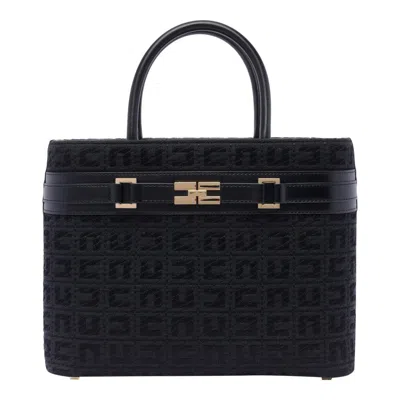 Elisabetta Franchi Large Horsebit-embellished Jacquard Tote Bag In Black