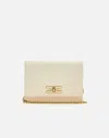 Elisabetta Franchi Cream-colored Bag With A Gold Chain Shoulder Strap In White