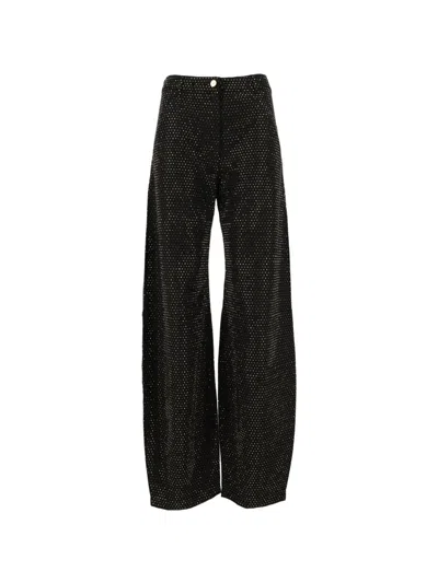 Elisabetta Franchi Balloon Denim Jeans With Rhinestones In Black