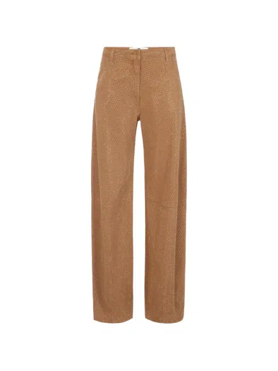 Elisabetta Franchi Balloon Denim Jeans With Rhinestones In Brown