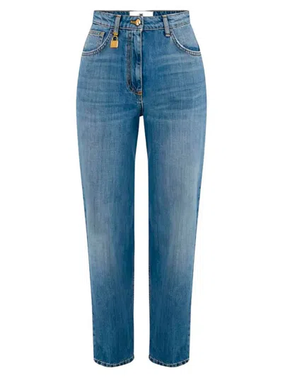 Elisabetta Franchi Balloon Jeans With Jewelled Padlock Clothing In Blue