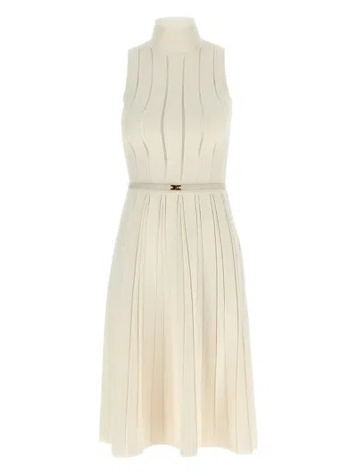 Elisabetta Franchi Banded-weave Pleated Dress In Neutral