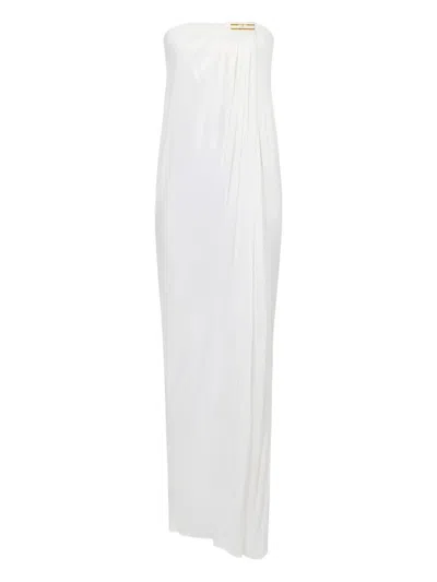 Elisabetta Franchi Bare-shoulders Jewel-plaque Maxi Dress In White