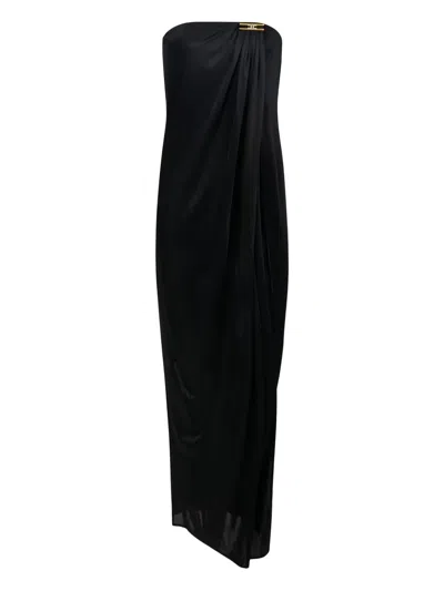 Elisabetta Franchi Bare-shoulders Logo-plaque Maxi Dress In Black