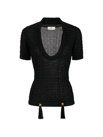 Elisabetta Franchi Basket-stitch Tassel Knit Top In Black