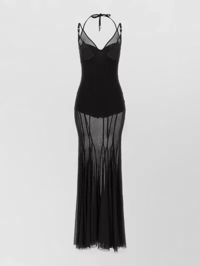 Elisabetta Franchi Beach Maxi Dress Mesh Sheer Cutout In Black