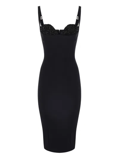 Elisabetta Franchi Bead-embellished Crêpe Midi Dress In Black