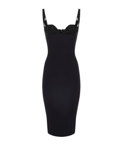 ELISABETTA FRANCHI BEAD-EMBELLISHED CRÊPE MIDI DRESS