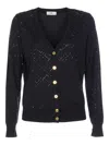Elisabetta Franchi Bead-embellished Diamond-pattern Cardigan In Black