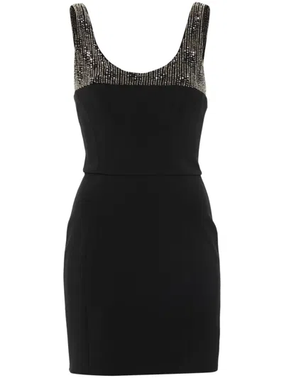 Elisabetta Franchi Mini Dress With Beading And Boat Neck In Black