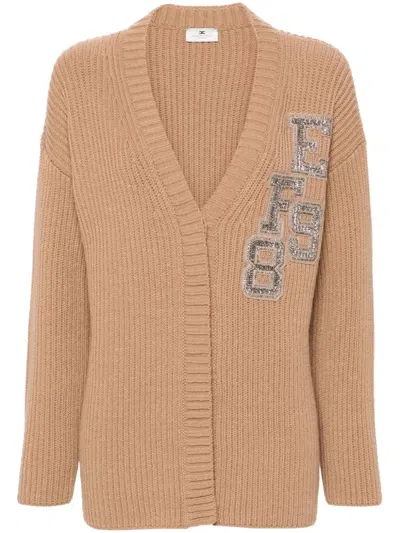 Elisabetta Franchi Bead-logo Cardigan In 褐色