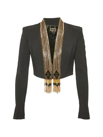 Pre-owned Elisabetta Franchi Beaded Cropped Jacket In Black