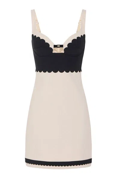 Elisabetta Franchi Beige And Black Mini Dress In Neutral