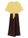 Elisabetta Franchi Abito Midi Combinato Giallo E Marrone