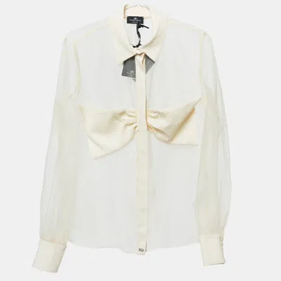 Pre-owned Elisabetta Franchi Beige Bow Detail Organza Sheer Shirt M