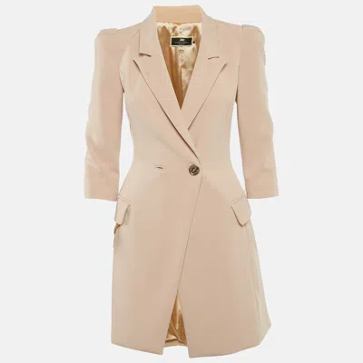 Pre-owned Elisabetta Franchi Beige Crepe Double Breasted Midi Dress S In Sand