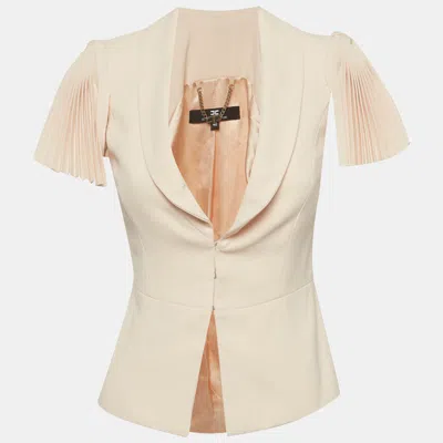 Pre-owned Elisabetta Franchi Beige Crepe Short Sleeve Fitted Jacket S