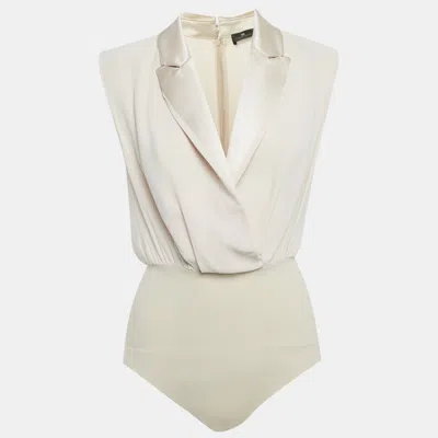 Pre-owned Elisabetta Franchi Beige Crepe Structured Shoulder Bodycon M In Sand