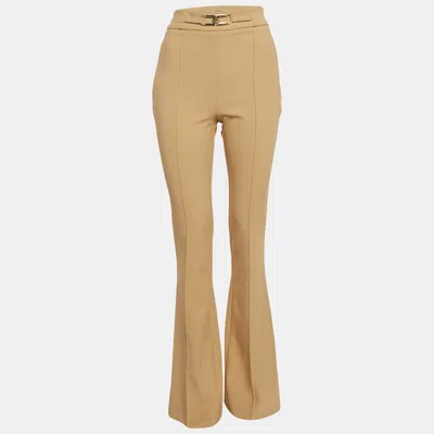 Pre-owned Elisabetta Franchi Beige Crepe Wide Led Trousers M In Sand