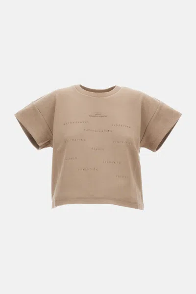 Elisabetta Franchi Beige Crewneck Print T-shirt In Brown