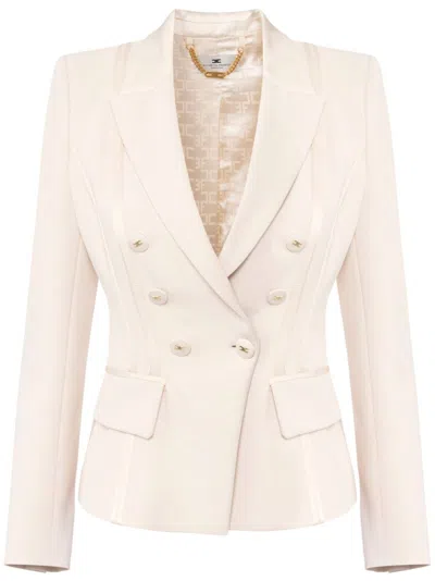Elisabetta Franchi Beige Double-breasted Blazer In Brown