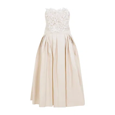 Elisabetta Franchi Beige Embroidered Polyester Mini Dress In Neutral