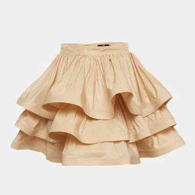 Pre-owned Elisabetta Franchi Beige Gabardine Tiered Ruffle Mini Skirt M
